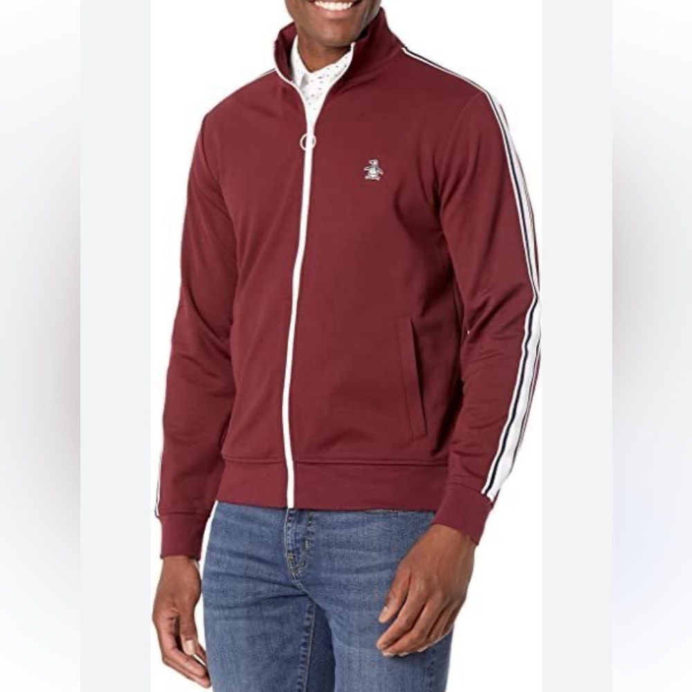 NWT PENGUIN Tawny Port Men's Zip Up Jacket Burgundy/Navy/Wht Size XL